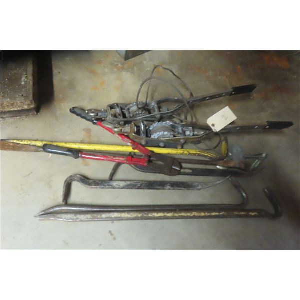 2 Pry/Wrecking Bars, 2 Come Alongs, and Bolt Cutters