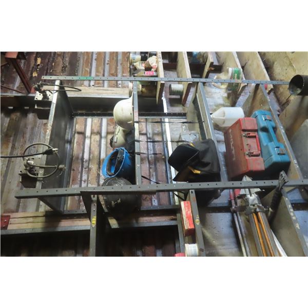 Surveying Tripods, Rulers, Heater, O/H Garage Door Parts, Hard Hats, Empty Cases