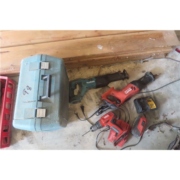Cordless Tools: Makita Recip Saw No Battery or Charger, Hilti Recip Saw & Drill with Battery and Cha