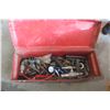 Image 8 : Oil Pan, Light, Come Along, Lag Bolts, 2 Tool Boxes, Gauge, Plumbing Fittings, Snips, Levels