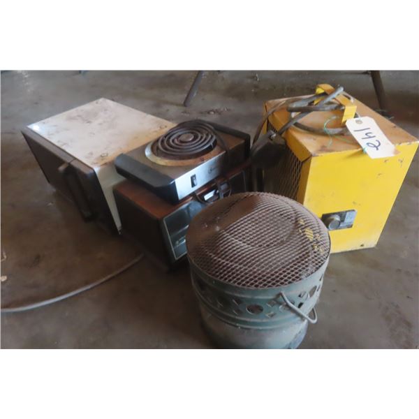 Construction Heater, Propane Heater, Hot Plate, Toaster Oven, and Microwave