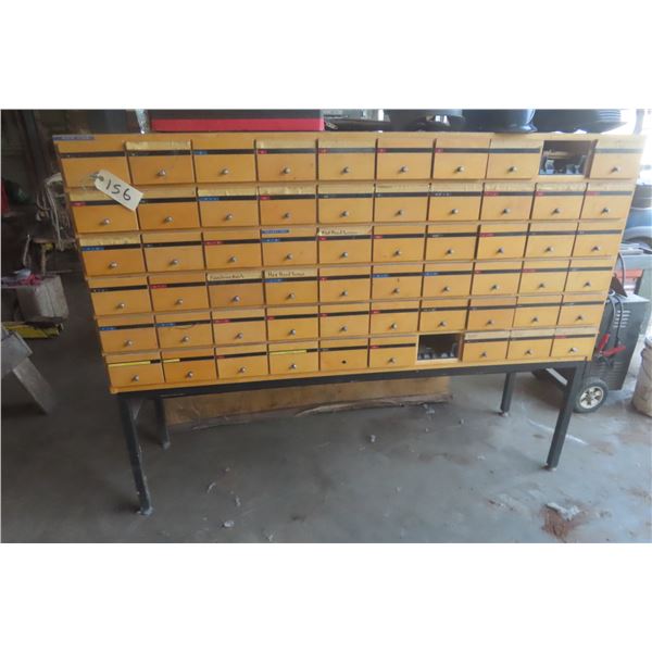 60-Pigeon-Hole Drawer Cabinet on Steel Legs 51 x 67 x 19"  with Screws, Window Points +
