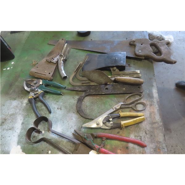 Hand Saw, Snips, Trimmers, Hinge, and Axe Head
