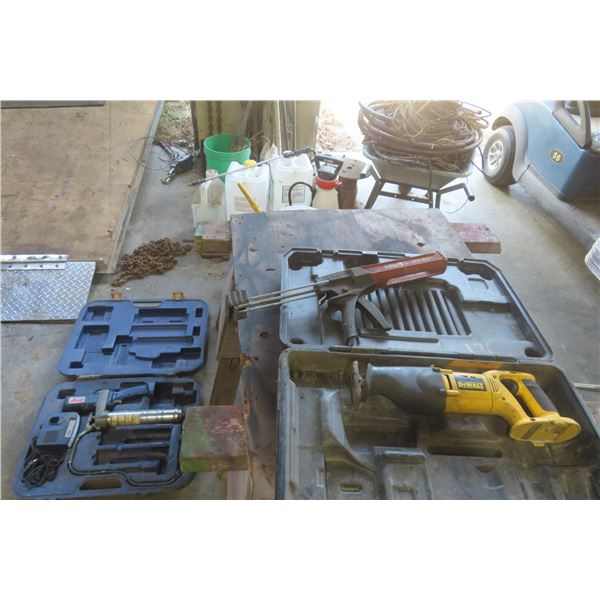 Air Greaser (No Charger/Battery), Caulking Gun, DeWalt Recip Saw (No Battery/Charger)