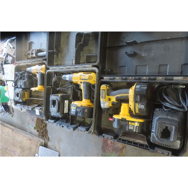 DeWalt 18V Cordless: 2 Drills, Impact, 3 Chargers, 3 Batteries and Cases