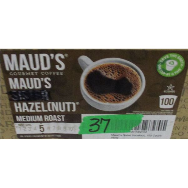SHELF PULLS (AS IS):  MAUDS HAZELNUT FLAVOR MEDIUM ROAST COFFEE (APPROX. 100) - BOX