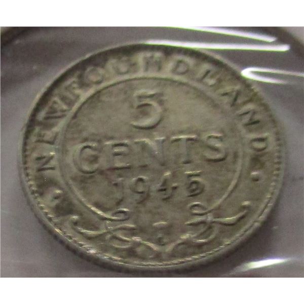 1945C NEWFOUNDLAND SILVER FIVE CENT