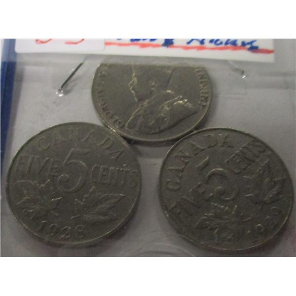 1927, 1928 & 1929 CANADA KING GEORGE V SET OF NICKELS
