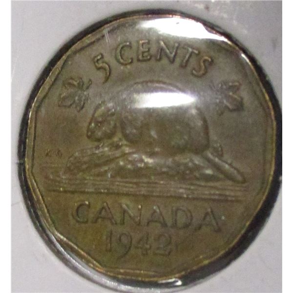 1942 TOMBAC WORLD WAR II CANADA NICKEL