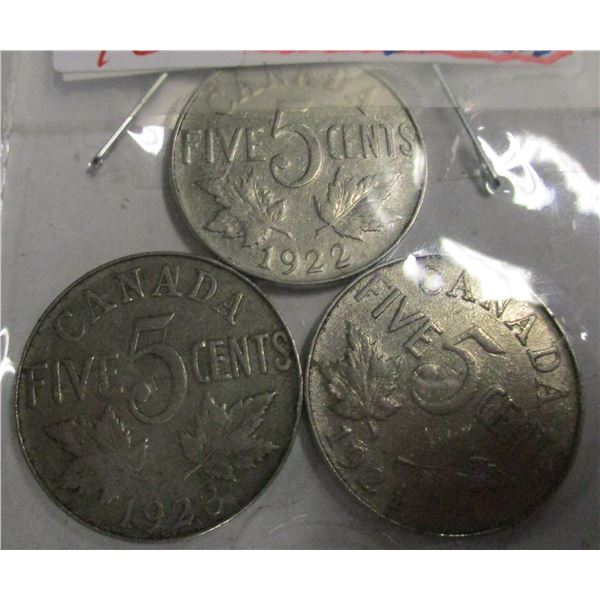 1922, 1923 & 1924 CANADA KING GEORGE V NICKEL