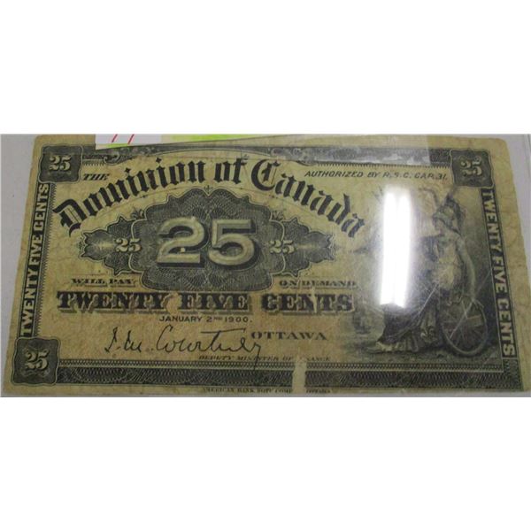 1900 DOMINION OF CANADA 25 CENT SHIN PLASTER