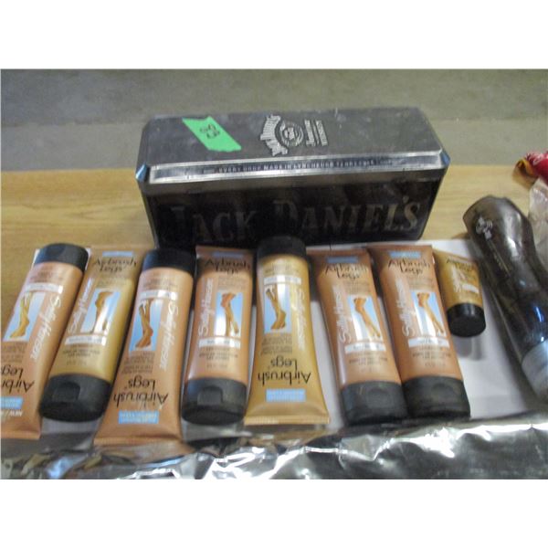 BOX C/W LEG MAKE-UP, TINS, TRACK LIGHTS, ETC