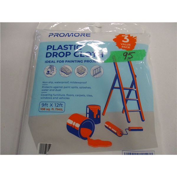 AMAZON RETURNS (AS IS):  3 PLASTIC DROP CLOTHS (9' X 12')