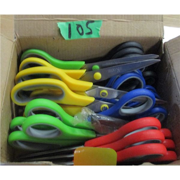 SHELF PULLS (AS IS):  BOX C/W 18 PAIR SCISSORS