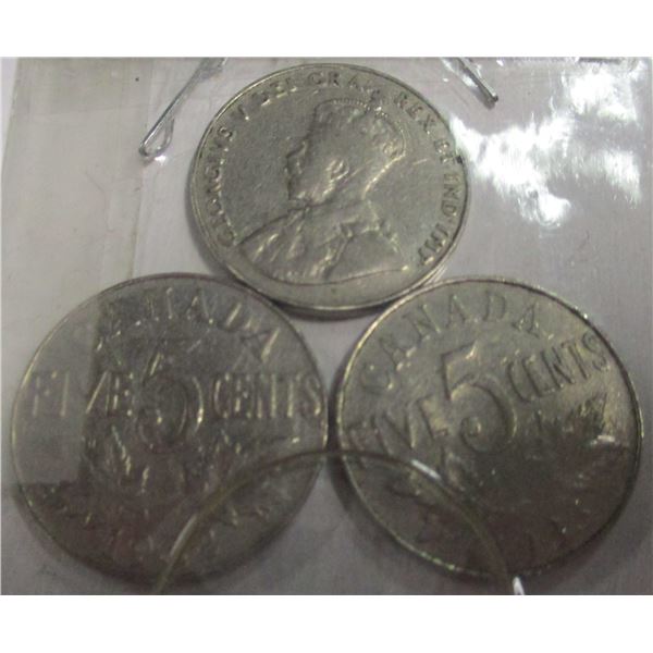1931, 1932 & 1933 CANADA KING GEORGE V NICKEL SET