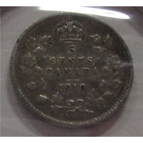1910 CANAD AKING EDWARD VII SILVER FIVE CENT