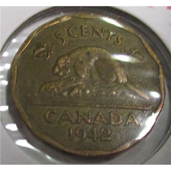 1942 CANADA WARTIME TOMBAC NICKEL