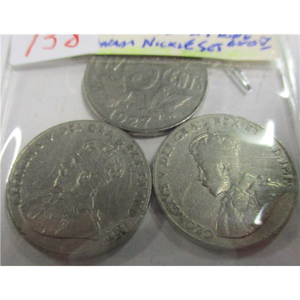 1927, 1928 & 1929 CANADA KING GEORGE V NICKEL SET