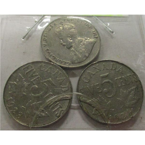 1922, 1923 & 1924 CANADA KING GEORGE V NICKEL SET
