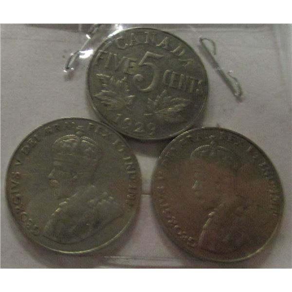 1929, 1930 & 1931 CANADA KING GEORGE V NICKEL SET