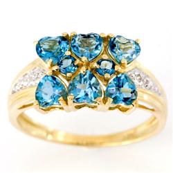 2.10Ct Heart London Blue Topaz & Diamond 9K Gold Ring (JEW-9056X)