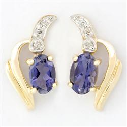 1.16Ct Natural Iolite & Diamond 9K Gold Earrings (JEW-9089X)