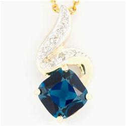 2.48ct Huge London Blue Topaz & Diamond 9K Gold Pendant  (JEW-1452)