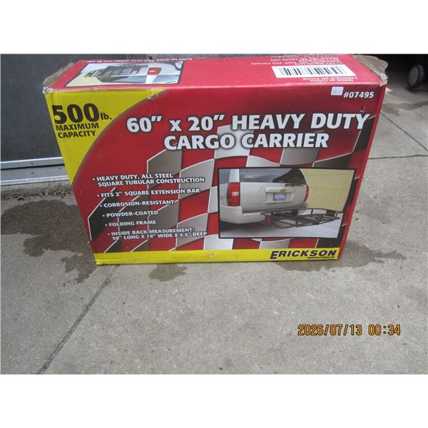 New in Box Erickson 60 x20 inch Bumper Hitch Carrier with 500 Pound Capacity
