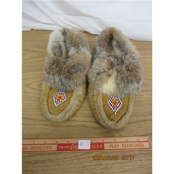Hand Made Rabbit Fur Beaded Moccasins