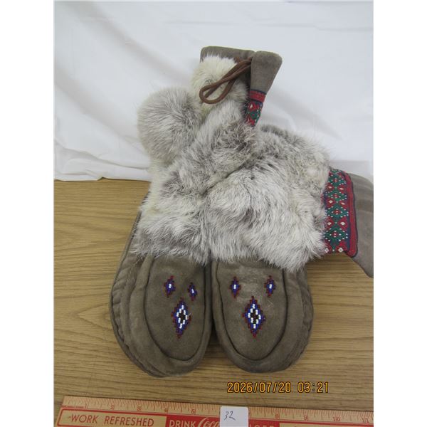 Hand Made Rabbit Fur Beaded Mukluks