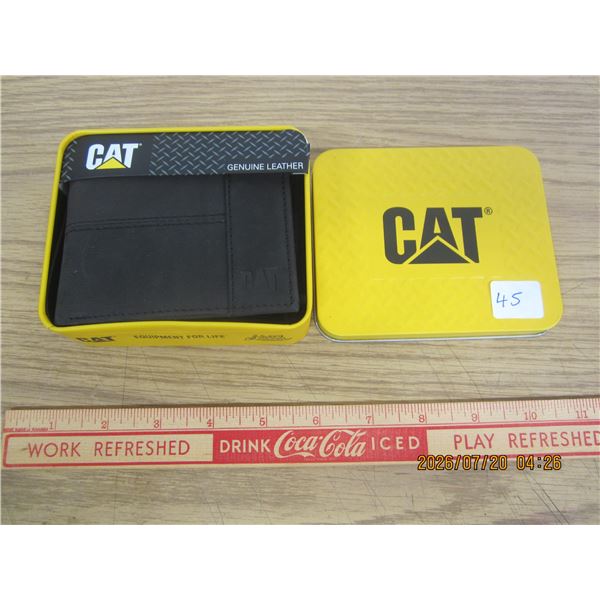 Cat Genuine Leather Wallet in a Metal Box
