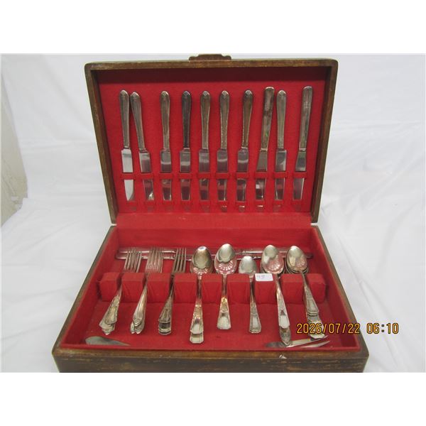 Antique Silver-Plated Cutlery Set with Wooden Case