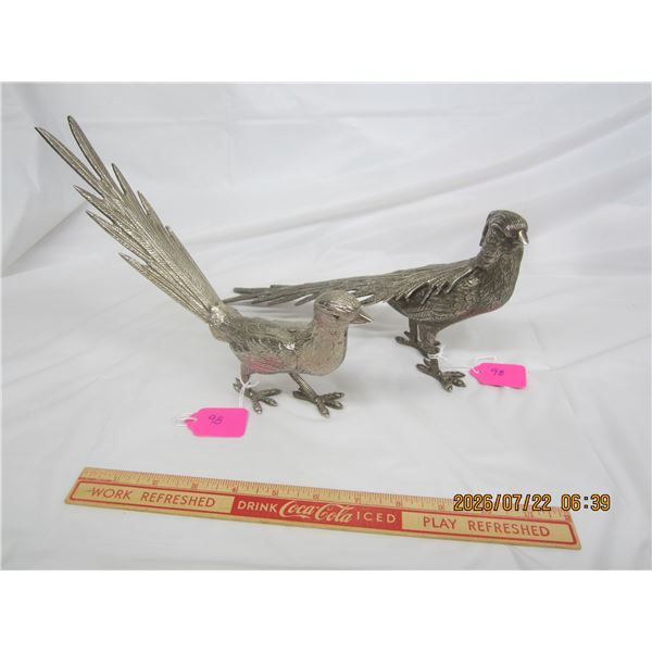 (2) Antique Metal Pheasant Statues Good Quality Originally Purchased From Birks