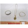 Image 1 : (2) Vintage Bracelets and a Locket with Chain