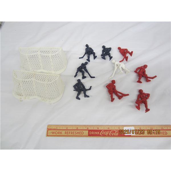 Lot of Vintage Hockey Players and Nets for Tabletop Hockey Game