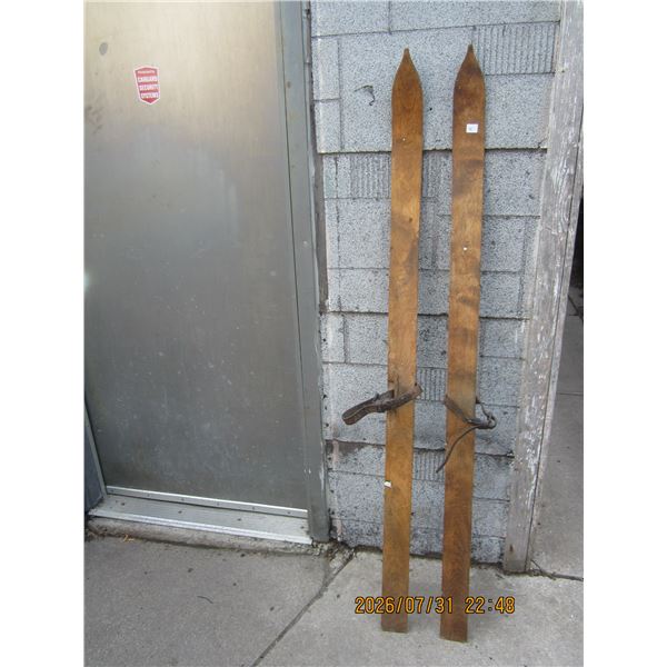 Pair of Antique Wooden Skis 5 Feet