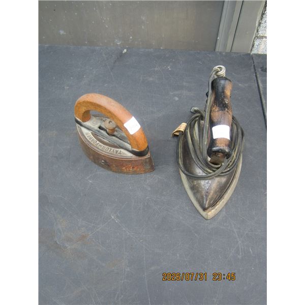 2 Antique Irons Sad Iron with Handle and Electric