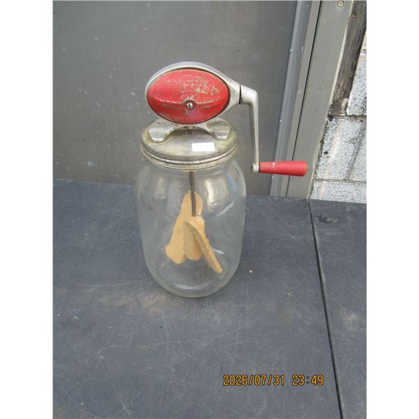 Antique Glass Table Top Butter Churn