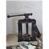 Image 3 : Antique pipe vise and misc cords and radio