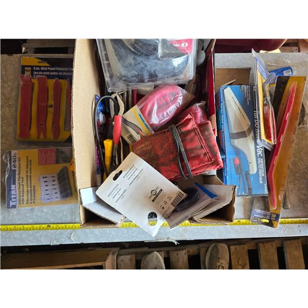 Lot of tools, plyers, splash guards, panel remover