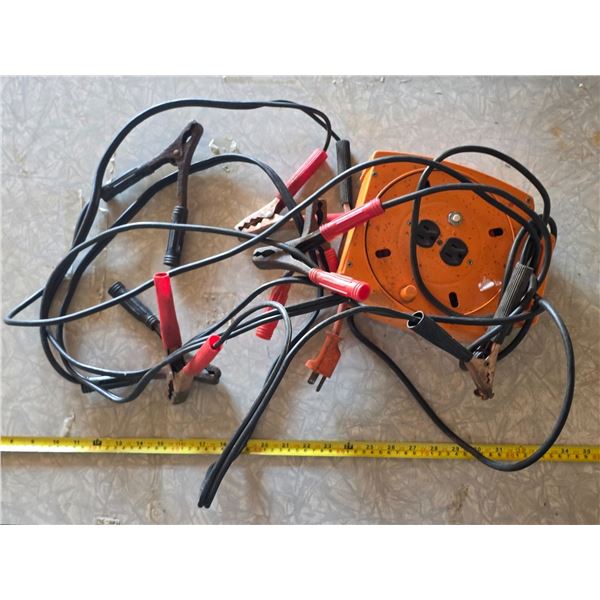 Wind up extension cord and booster cables