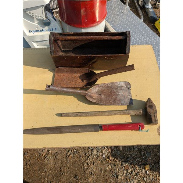 Wood toolbox with tools