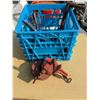 Image 1 : Milk crate of miscelaneous tools, includes handcrank grinder/sharpener