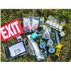 Image 1 : box of misc. - exit sign, casters, hockey skate covers, etc.