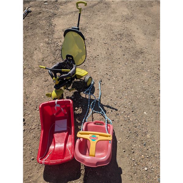 Toddler swing, sled and safety tricycle