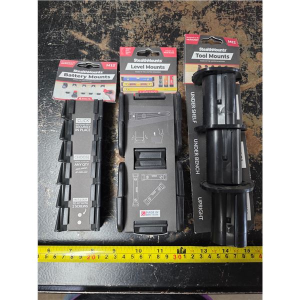Stealth mounts, battery, level, tool mounts