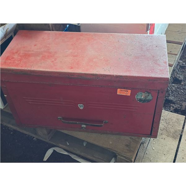 Red tool chest- is locked- no key- has tools in it- 12" by 26"