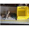 Image 1 : Corded drill, jig saw and milk crate]