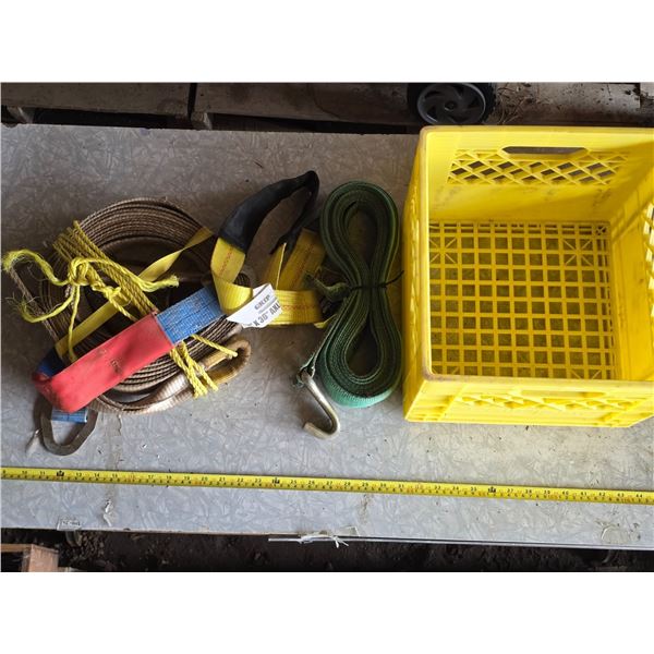 Milk crate with various straps