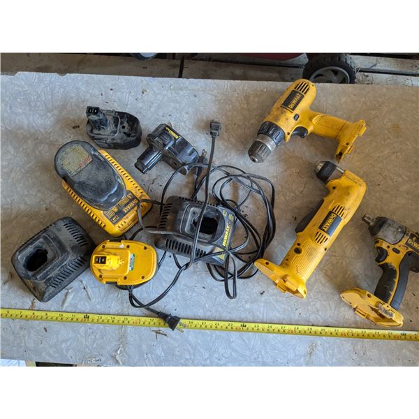 Dewalt cordless drills and impact, with chargers and batterys, untested